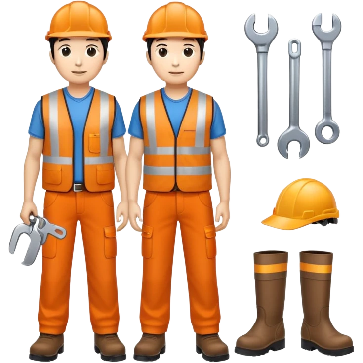 ASIAN RAILWAY ENGINEER ORANGE VEST, TROUSERS, BOOTS, WITH SPANNER emoji