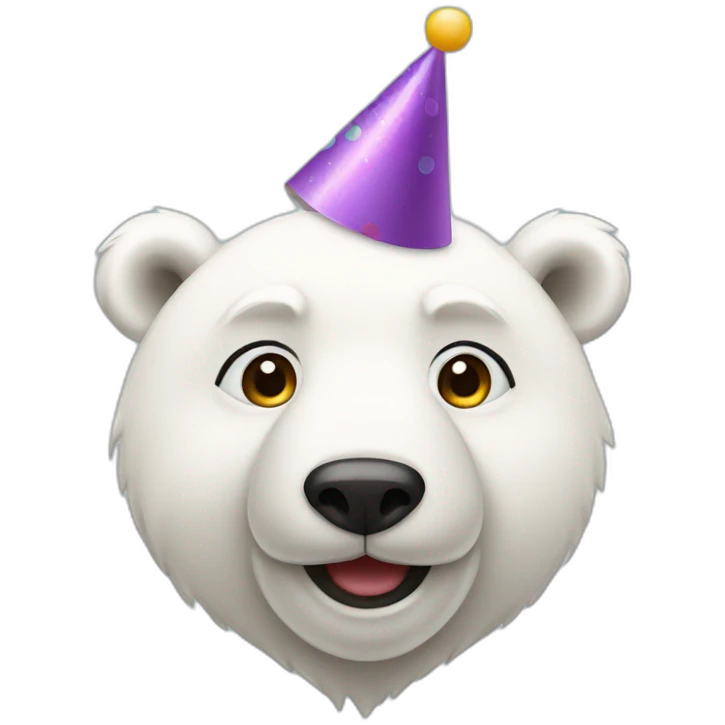A cute polar bear wearing a birthday hat emoji