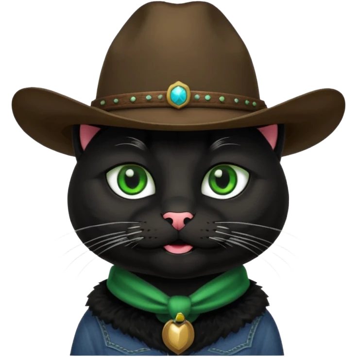 combine the cowboy empjis with a bclack cat emoji and make it have a black thick moustache emoji