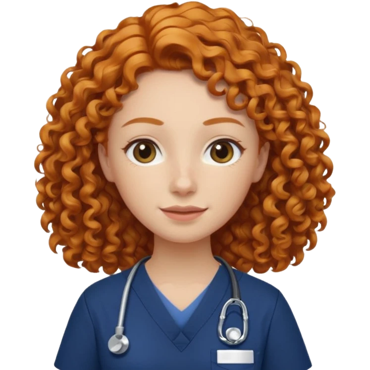 a ginger curly hair vet woman with navy blue scrub

 emoji