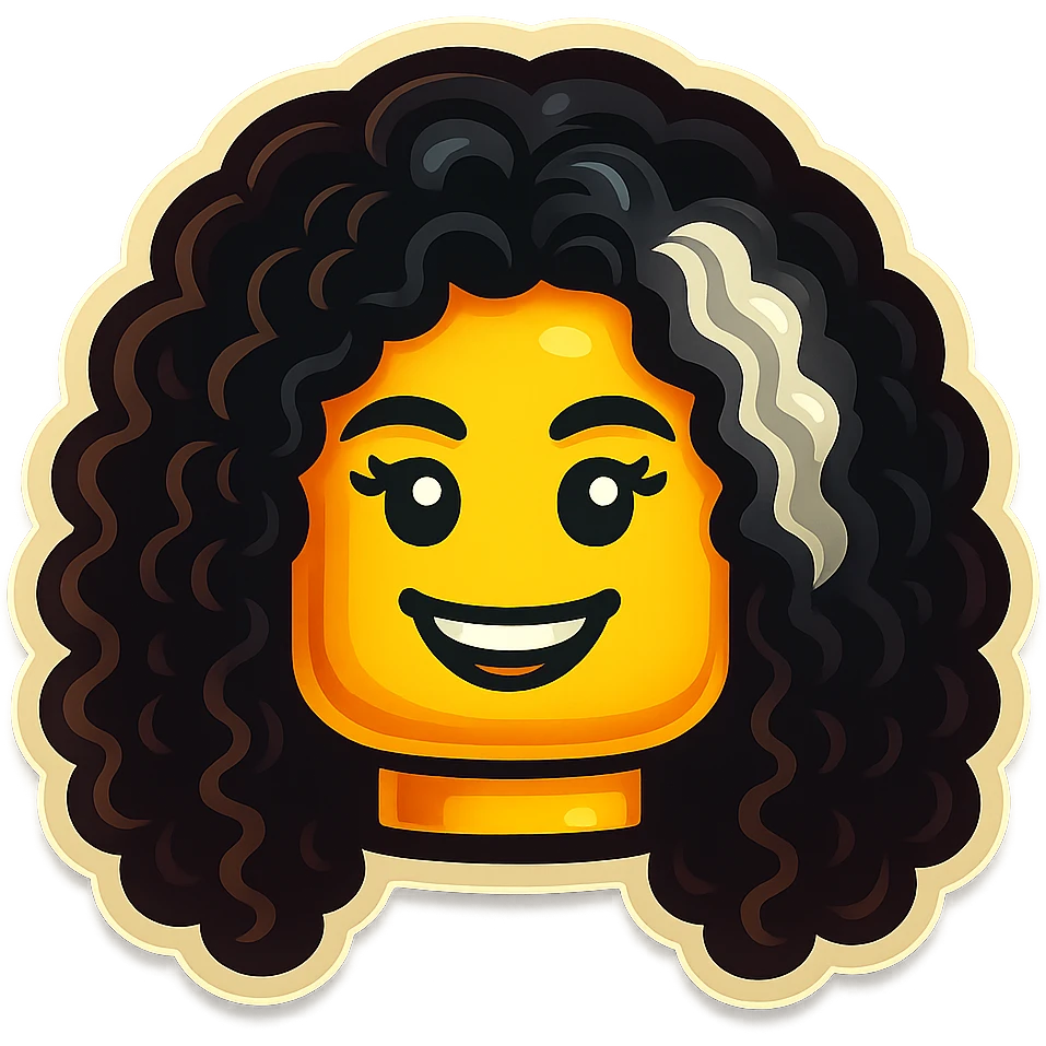 Edit the LEGO minifigure image to make the differently colored section of hair clearly whitish-gray, keeping the rest of the hair, face, and smile the same. Maintain a bright, playful LEGO style consistent with the original. emoji