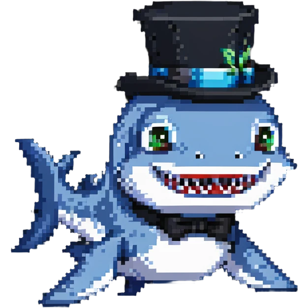blue shark with a fancy black top hat emoji