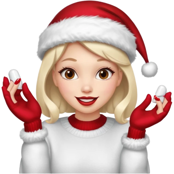 Sassy, cunty, girly Santa with big lips, fake nails, and a sweater, and a santa hat emoji