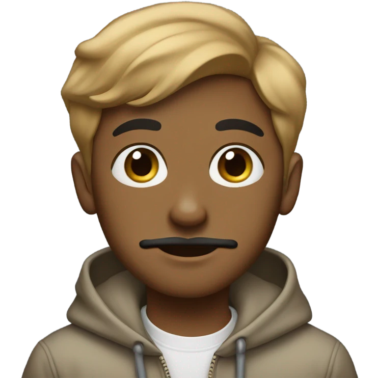Light Brown-skinned boy with beautiful and a moustache hair and with earrings wearing sweat-shirt emoji