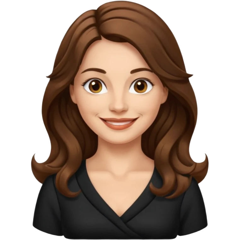 40 yr croatian woman, long wavy brown hair, big smile, side part, black dress
 emoji