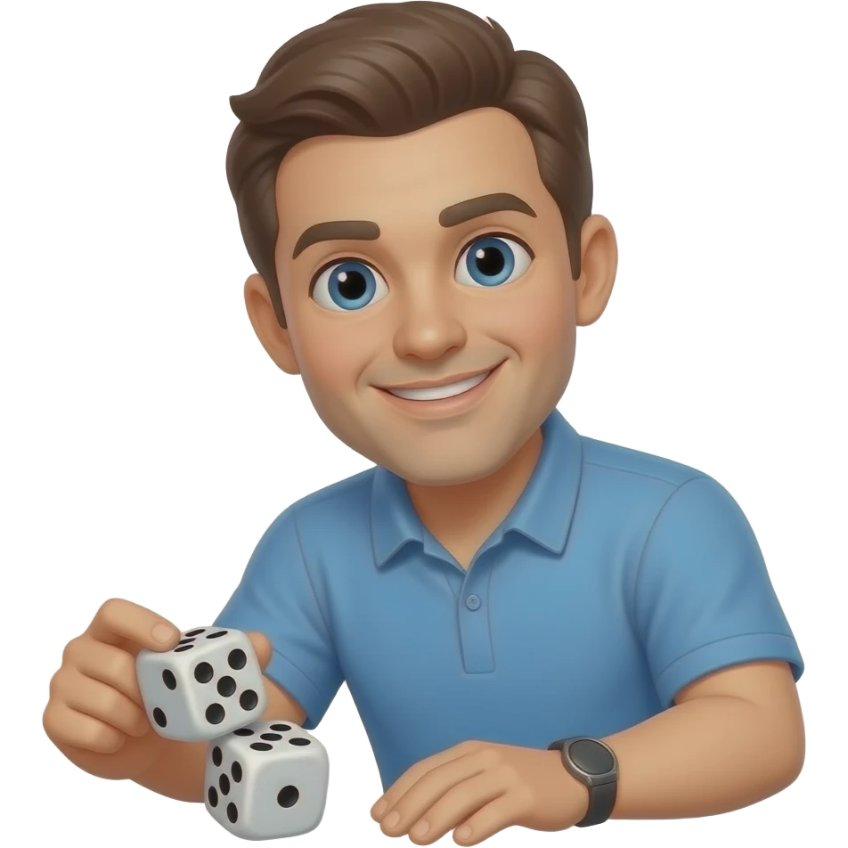 coach in a blue shirt rolling dice emoji