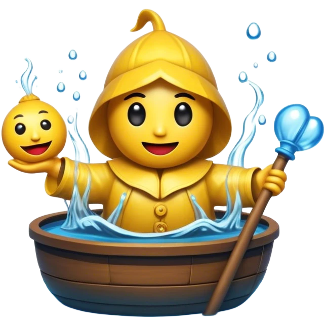 Cinematic Realistic Water Puppetry Pop Culture Emoji, depicted as a whimsical scene of traditional water puppetry rendered with dynamic textures and playful lighting. emoji