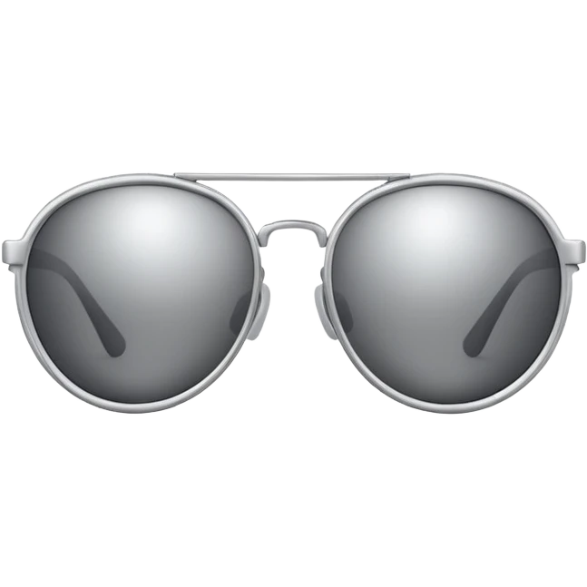A pair of luxury sunglasses emoji with silver chrome frame, smooth rounded lenses, reflective metallic surface, high-end swag aesthetic, minimal and clean design, iOS emoji style, centered, white background emoji