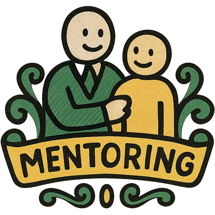 mentoring icon, classic look, green gold and white color scheme, elegant lines, decorative details emoji