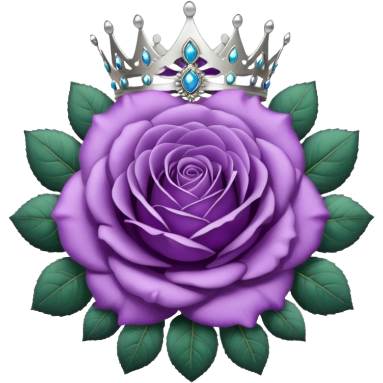 Purple rose flower, silver circle plaque, silver tiara emoji