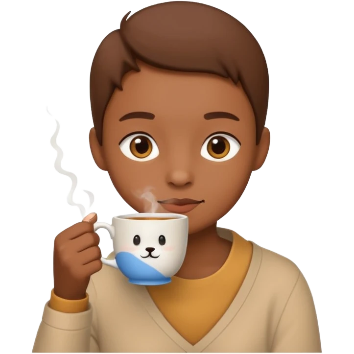 Labubu sipping tea from a cup, minimal and cute emoji