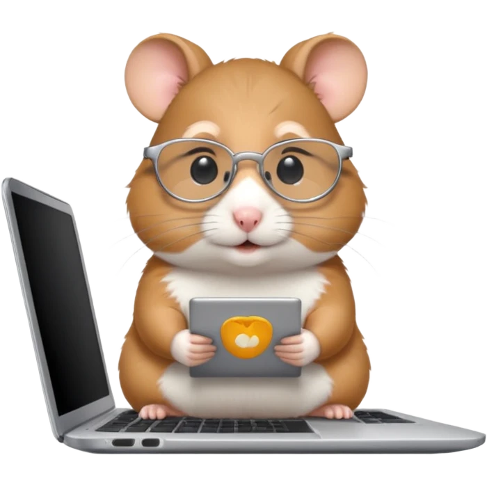 Silver-rimmed, bespectacled front hamster working on a laptop emoji