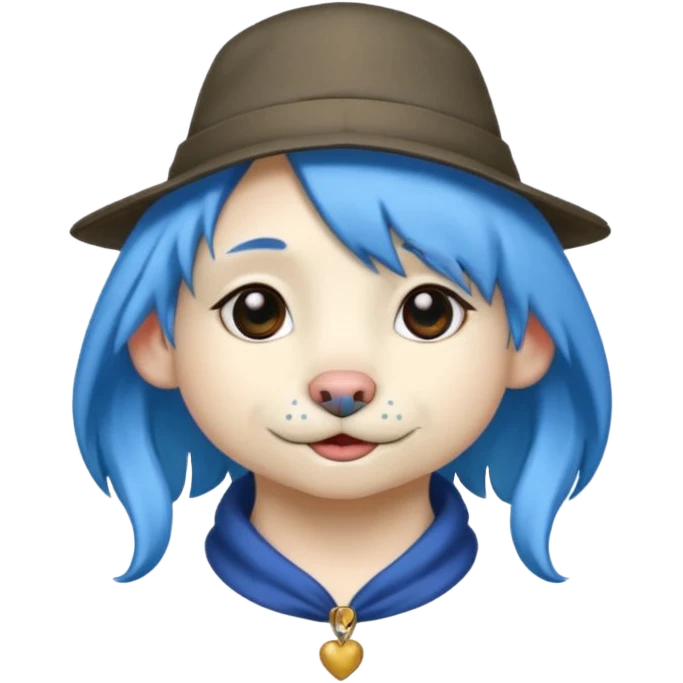fancy dog with blue hair, wearing hat emoji