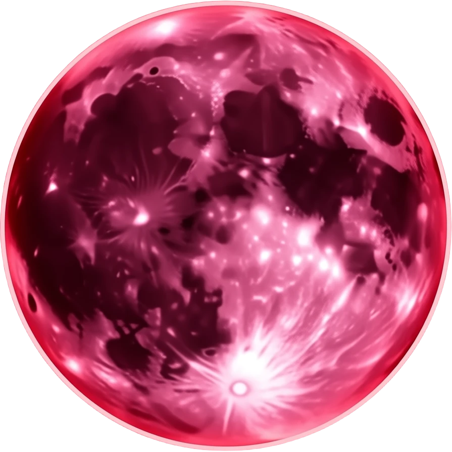glossy iridescent crimson red fantasy moon marry with glowing neon-red outline emoji