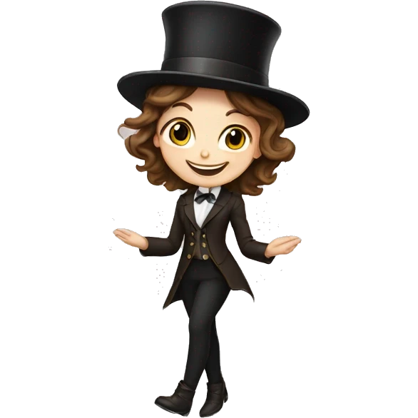 happy white girl - brown hair- magician- top hat emoji