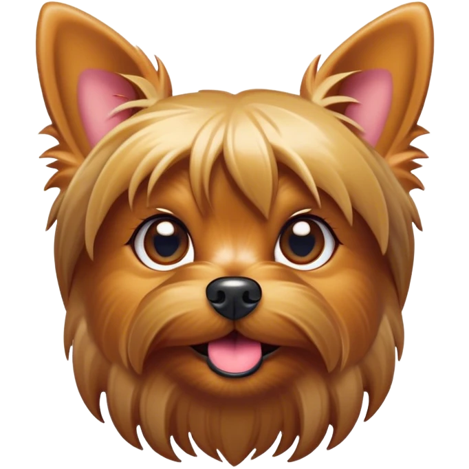 Cinematic Comical Yorkshire Terrier Portrait Emoji, Head tilted dramatically with an exaggeratedly surprised, comical expression and wide, expressive eyes, featuring a perky, well-groomed fur in rich hues, simplified yet hilariously detailed, glowing with a bold, sassy radiance, high shine, exuding playful mischief and cheeky terrier attitude, styled with a soft glowing outline, capturing the essence of a Yorkshire Terrier that appears ready to comically dash out of the frame! emoji