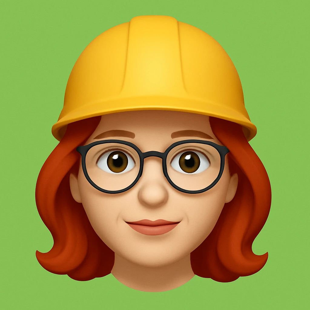 A middle-aged woman with red hair and glasses, wearing a yellow helmet emoji