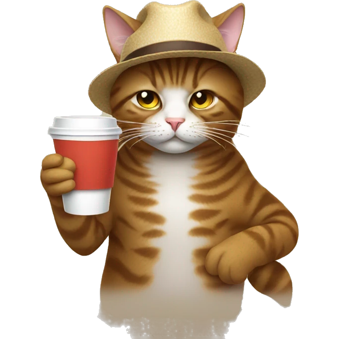 frustrated cat drinking coffee wearing hat emoji