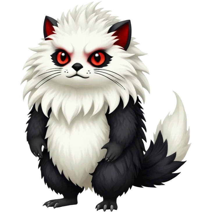 a white exotic edgy vernid-fionbri-creature, with black belly and red eyes, full body emoji