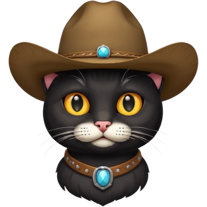 combine the cowboy empjis with a bclack cat emoji and make it have a black thick moustache emoji