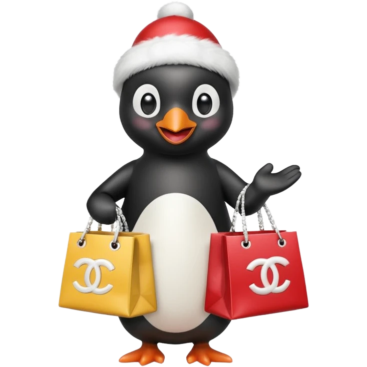 pingu holding Chanel gift bags emoji
