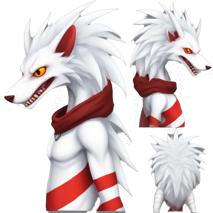 White edgy cute badass epic anthro modern albino sergal-vernid-Fakémon with red mane and red eyes, red stripes, red horns,  full body emoji