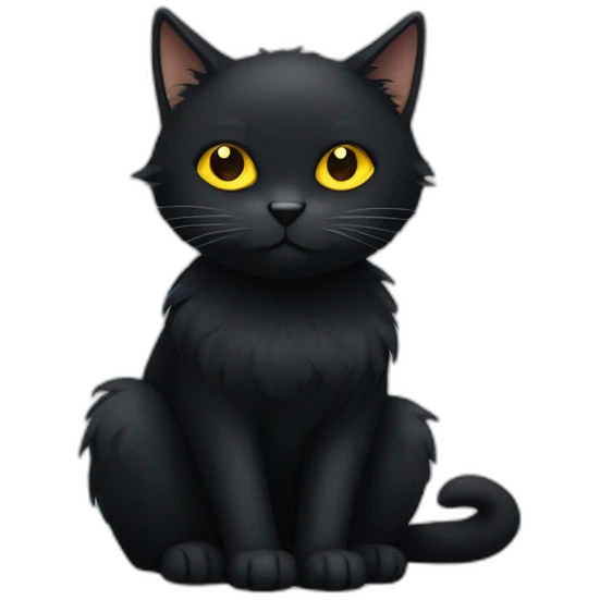 Black cat with yellow eyes and fluffy emoji