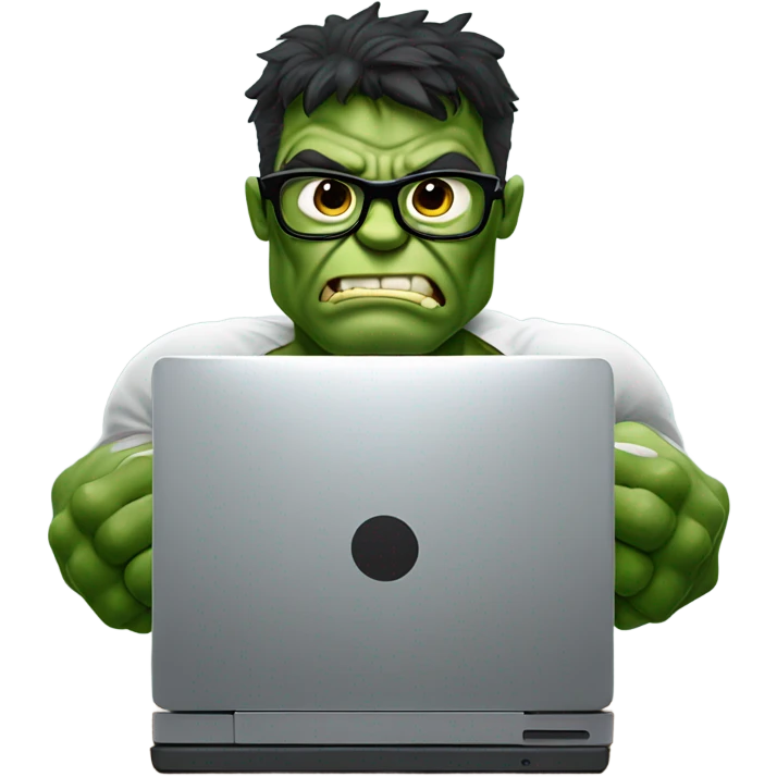 Hulk typing on the computer with glasses on emoji