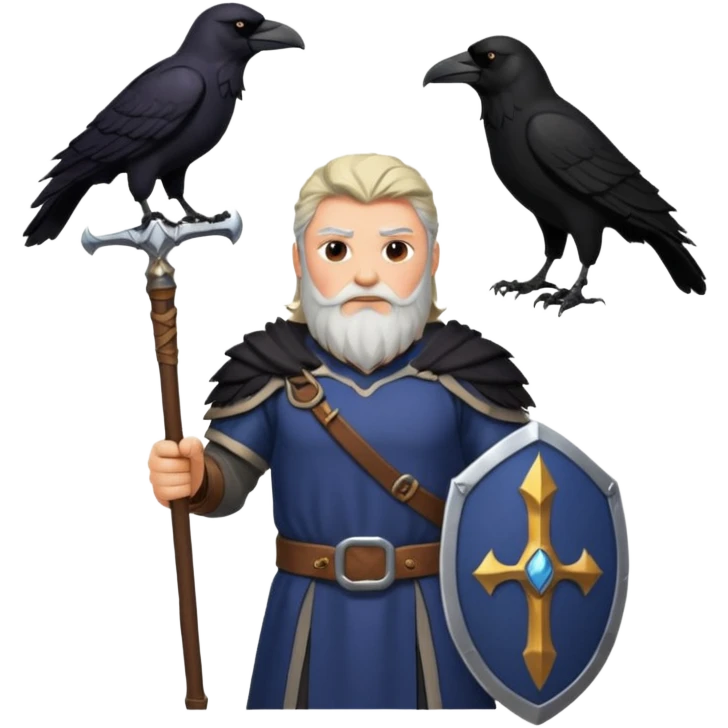 dog odin has spear. he has raven on his shoulder. dynamic pose emoji