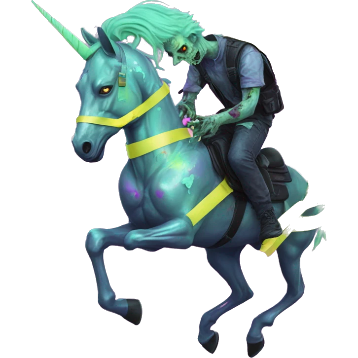 .Zombie_ Vaporwave black holographic oilslick zombie unicorn yellow caution tape graffiti Pegasus emoji