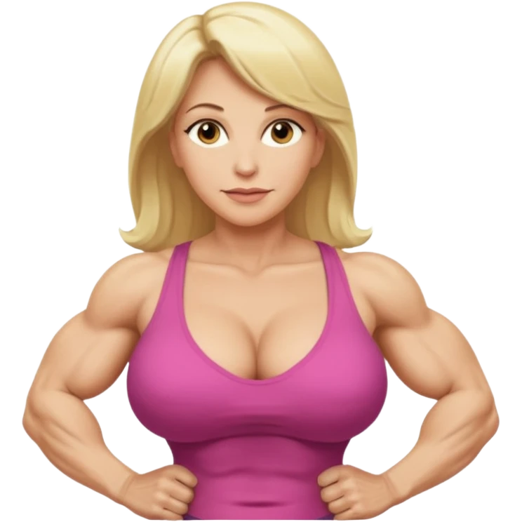 Woman in her 50s, blonde hair, massive boobs, massive ass, has a 12 inch dick, is a Futa. emoji