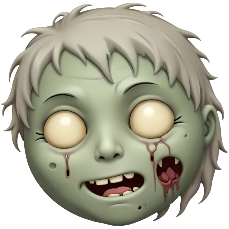 Meme-Worthy Cute Sleeping Zombie Portrait Emoji, with a delightfully quirky, slightly disheveled decaying face in soft ashen hues, head tilted back in peaceful, relaxed sleep with softly closed eyes and a tiny, endearing smile, simplified yet irresistibly charming, highly detailed with a soft eerie glowing outline that captures the gentle, unexpected cuteness of a zombie in serene repose! emoji