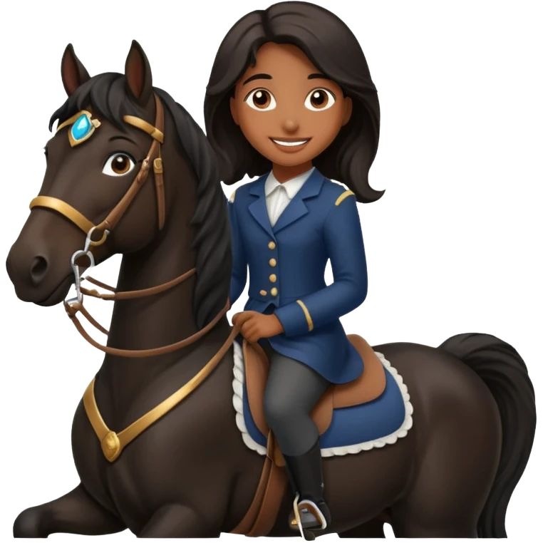 Brown girl on black shire horse  emoji