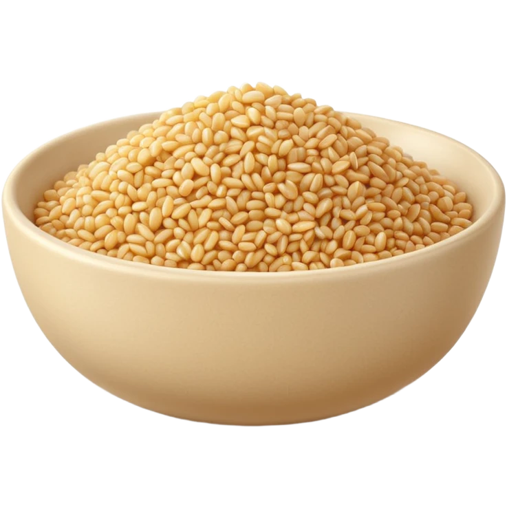 small serving of bulgur in a shallow neutral bowl, light golden-beige grains, slightly glossy, fluffy, grains visible, minimal 3D style, soft highlights and shadows, realistic but stylized, transparent background, emoji scale emoji