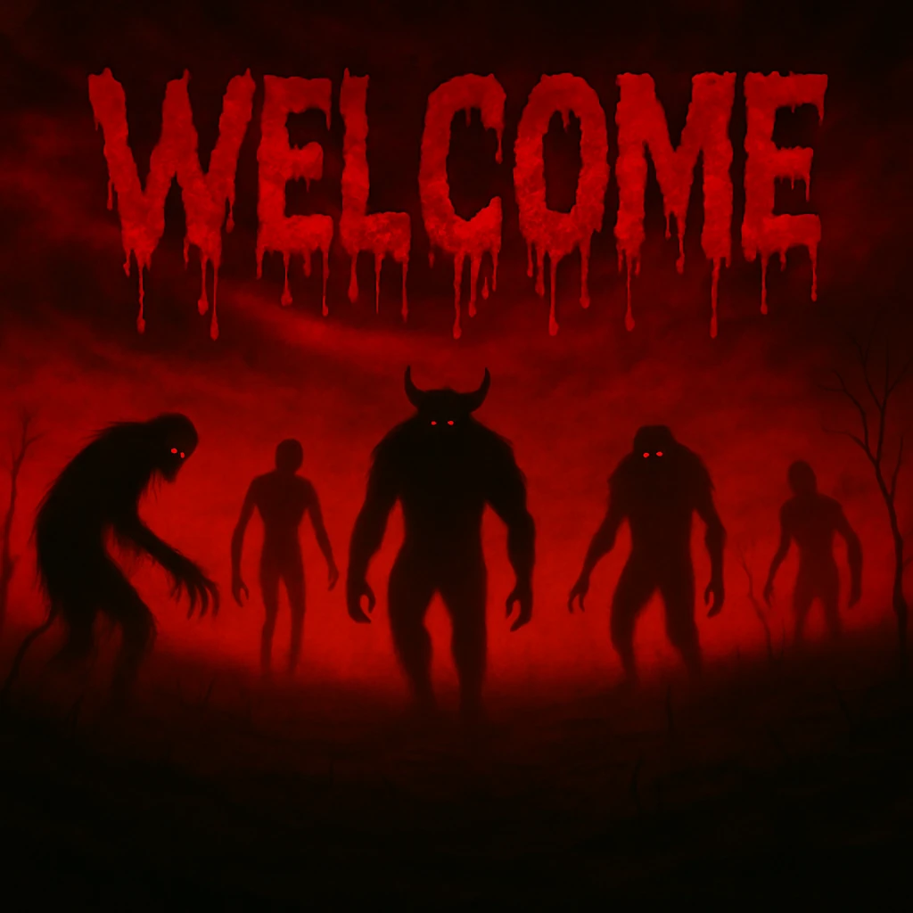Make the 'Welcome' text look bloodier with a dripping blood effect in a horror style, while keeping the rest of the banner unchanged. emoji