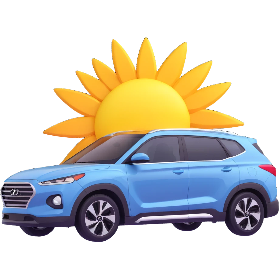 Hyundai INSTER car with open sunroof, sun rays shining through the opening, modern design, 3D emoji style emoji
