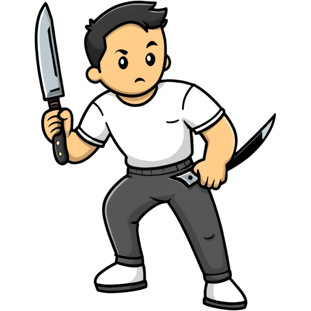 drunk man with pants down holding a knife emoji