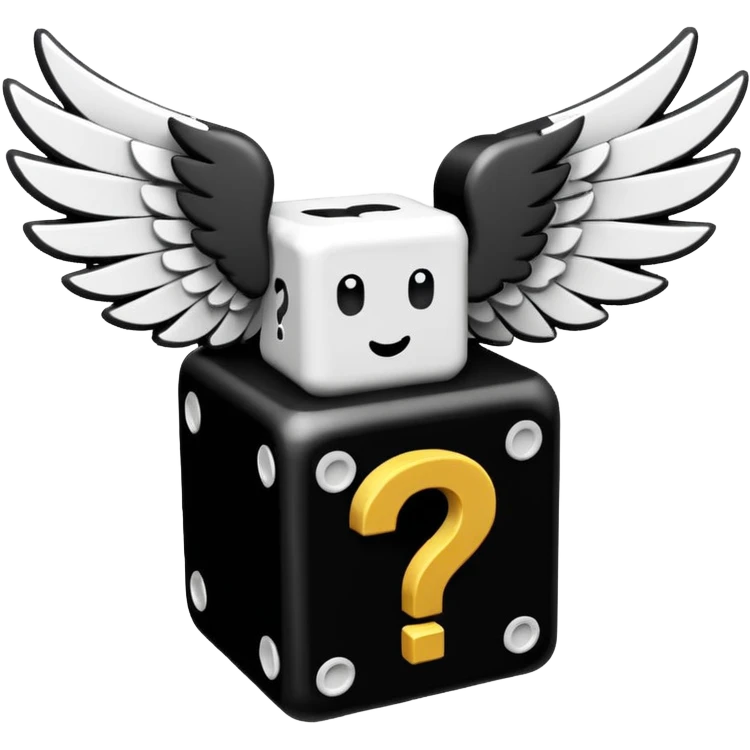 It's appearance is black and white, the black part being the main part of the lucky block while the question marks and corners are white; It carries 2 wings on each side like the other Lucky Blocks. emoji