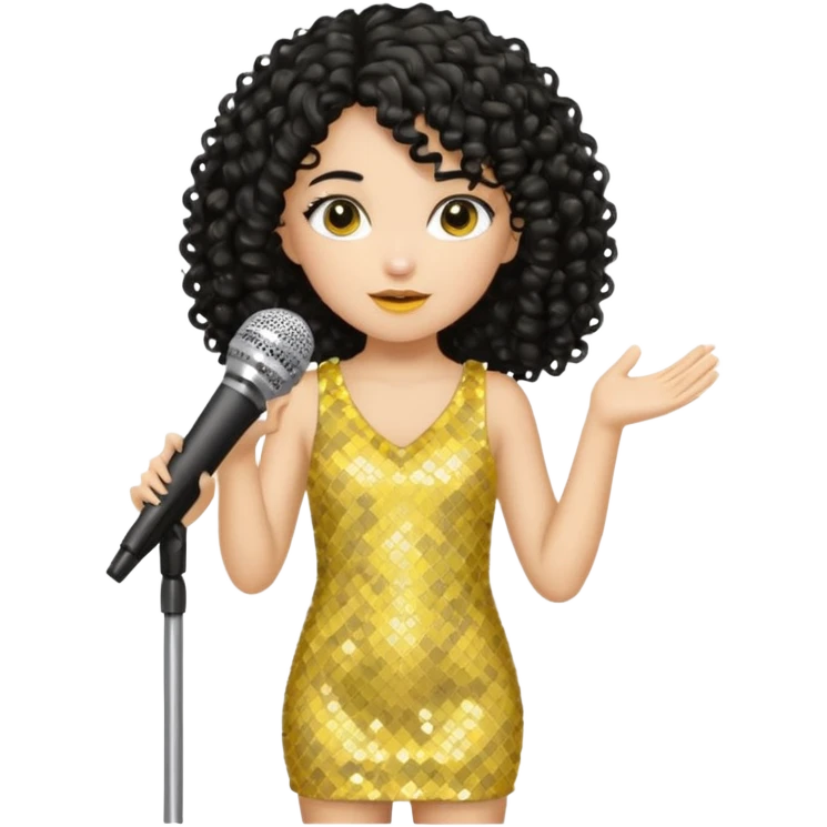 girl in yellow blink dress, black curly hair, holding a mic



















 emoji