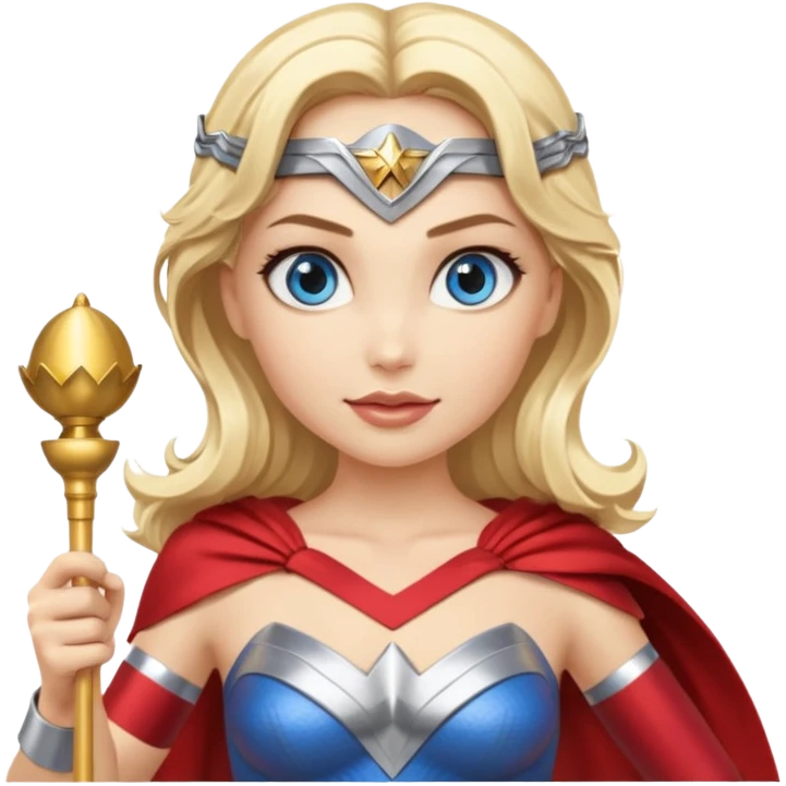 Blonde blue eyes Wonder Woman holding bell and baton emoji