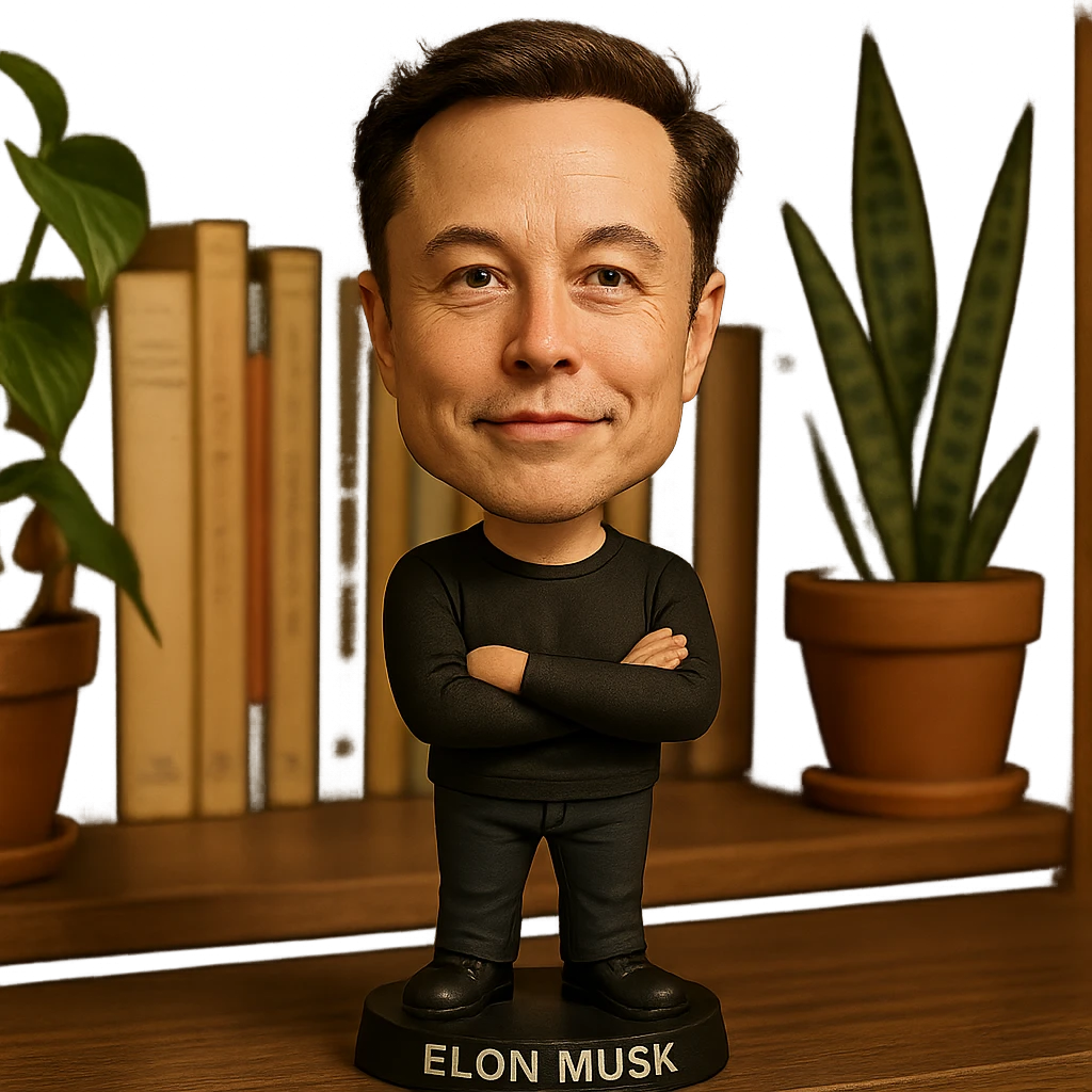 exaggerated cartoonish features bobblehead of Elon Musk in a casual outfit emoji