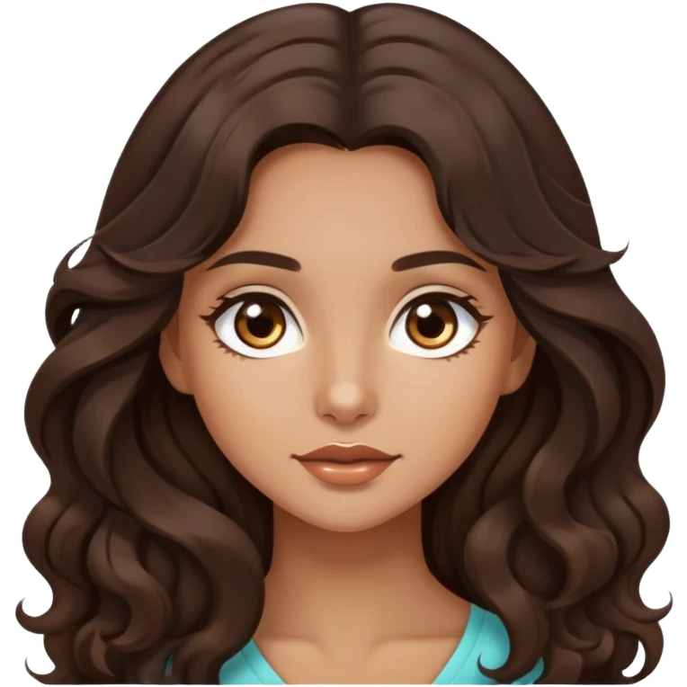 Beautiful girl, dark brown hair, wavy hair, long hair, tan skin, light brown eyes emoji
