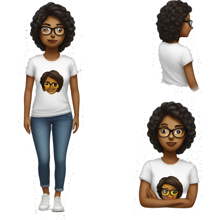 brown girl with glasses an tshirt blac emoji