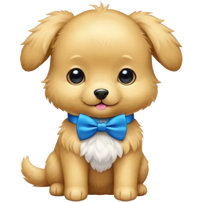 A  gold puppy with a blue bow tie emoji