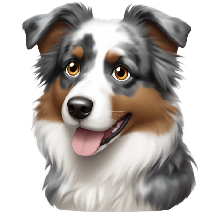 A miniature Australian shepherd with one blue eye and one brown eye emoji