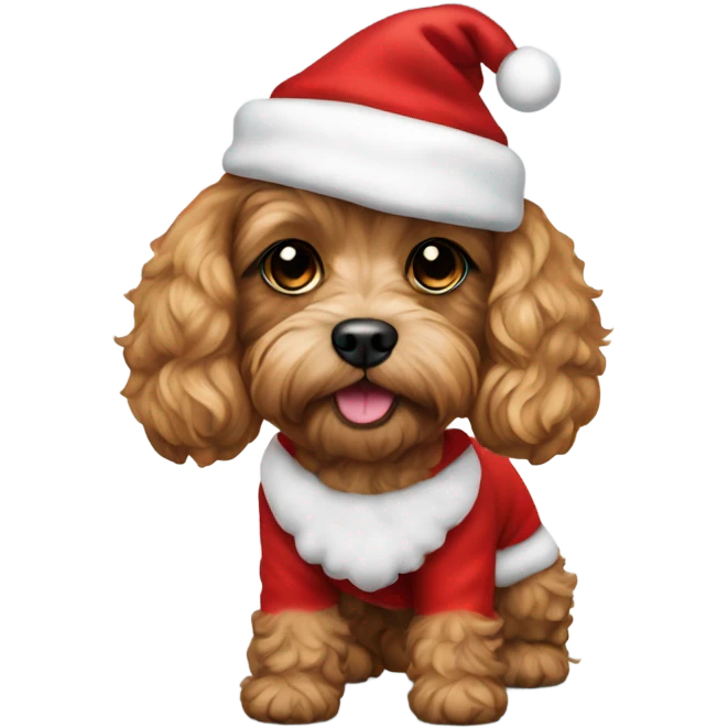 Cavapoo wearing Santa costume emoji