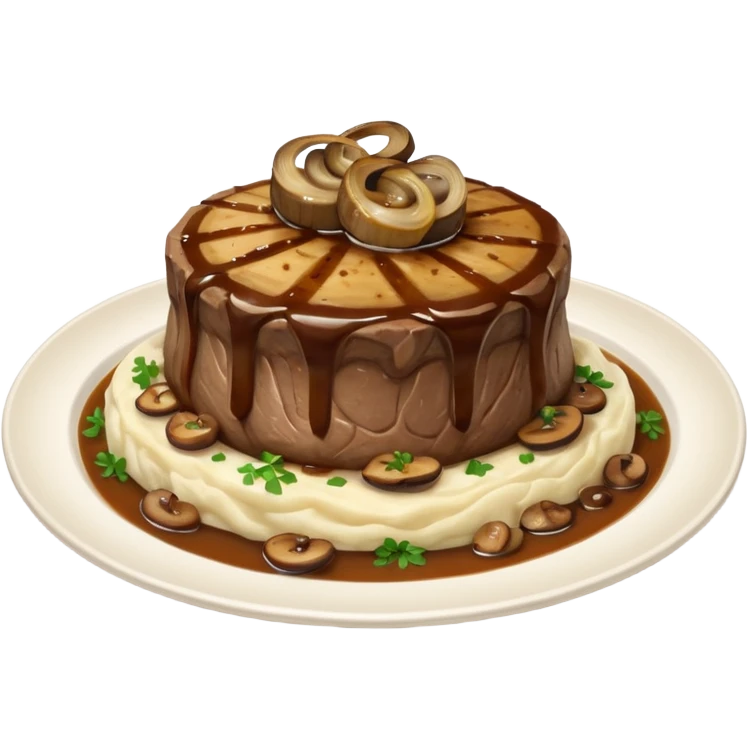 One Filet with mashed potato’s and mushroom gravy with grilled onions emoji