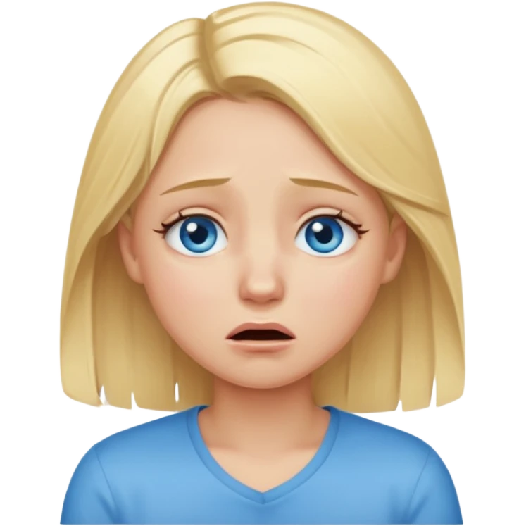 A girl with blonde hair, blue eyes and crying emoji