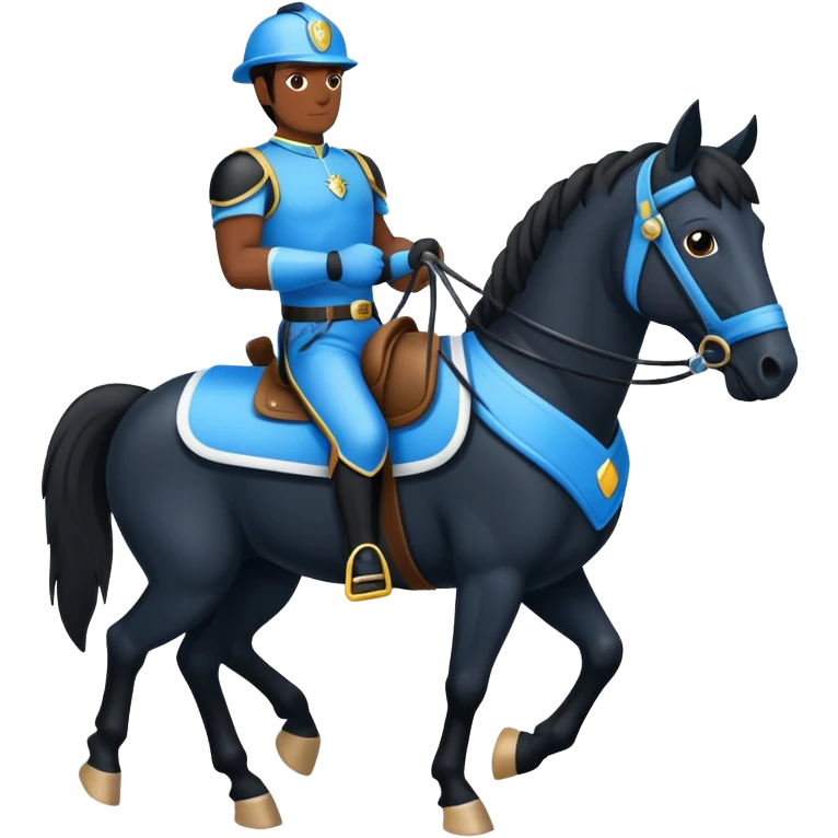Un caballo negro con equipación azul emoji