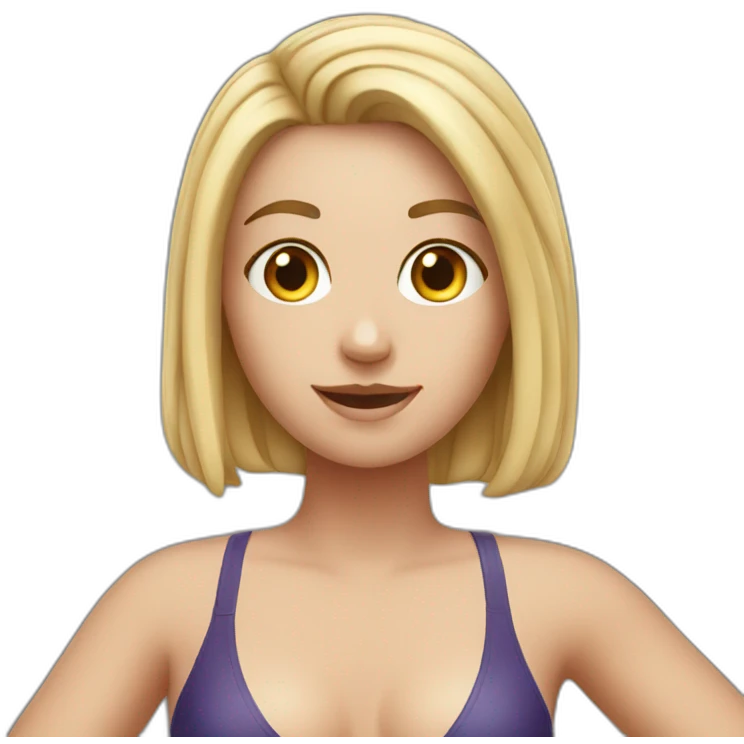 white girl with swimsuit making the pose emoji